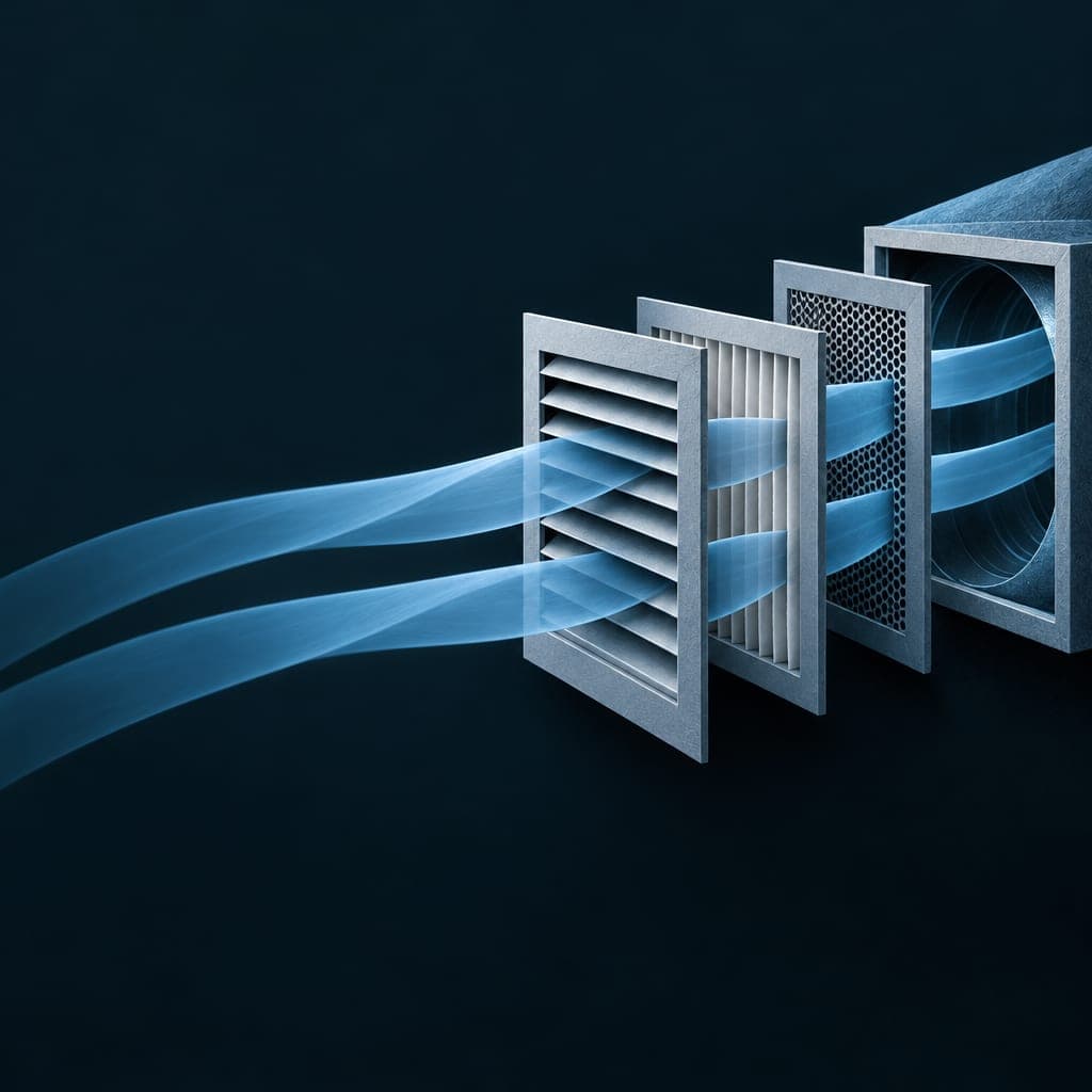 Illustration of blue airflow passing through layered vents